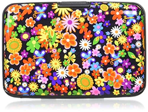 Image of AKORD Aluminium Credit Card Holder Wallet – RFID Blocking Case with 7 Pockets – Multicolour Flower Design, 11cm