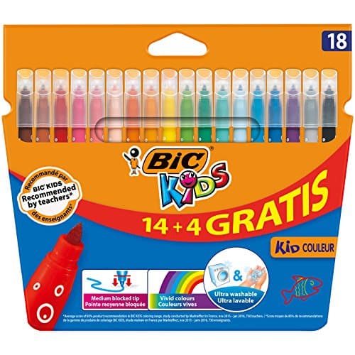 Image of BIC Kids Kid Couleur Felt Tip Colouring Pens - Assorted Colours, Cardboard Wallet of 14+4