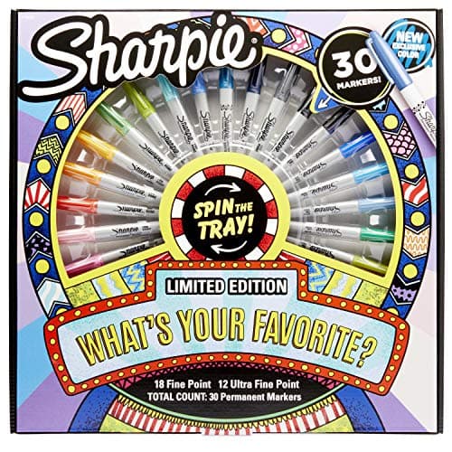 Image of Sharpie Permanent Markers with Spinning Tray, Fine & Ultra-Fine Tip, Multi Color 30 Pack