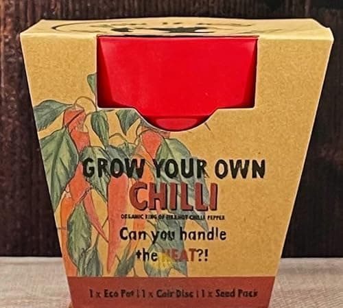 Image of Grow Your Own Chilli Plant Seed Kit - Chillies Eco Growing Vegetable Planting Pack - Gardening Gardener Christmas Gift Present - Stocking Filler - Family Kids Children Forest School Activity