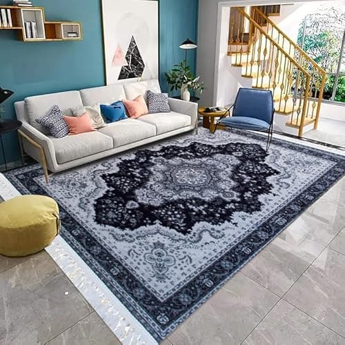 Image of Fit Even Kashmir Rug – Large Washable Non-slip Carpet for living Room, Bedroom, Lounge Dining, Kitchen Thick Soft Indoor Floor Rugs (Grey, 160x230 cm)