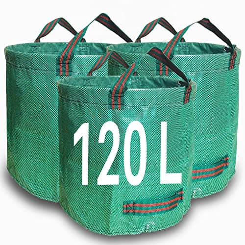 Image of Zucklight Heavy Duty Garden Waste Bags 120 Litre - 3 Sacks Builders Bags Reusable - Industrial Fabric and Handles - Green/Garden Waste Sacks, Garden Bags Heavy Duty with Handles