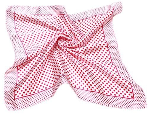 Image of Women Ladies Silk Feel Square Scarf Pink Polka-dot Pattern Soft Neckerchief