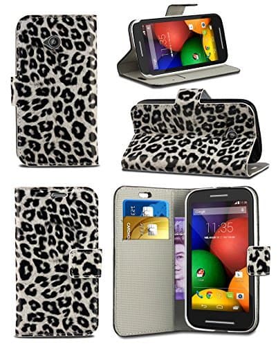 Image of London Gadget Store New Creative Graphic Pattern Wallet Case Cover Printed Design with Integrated Stand Compatible with HTC Desire 620 - Leopard Skin (White)