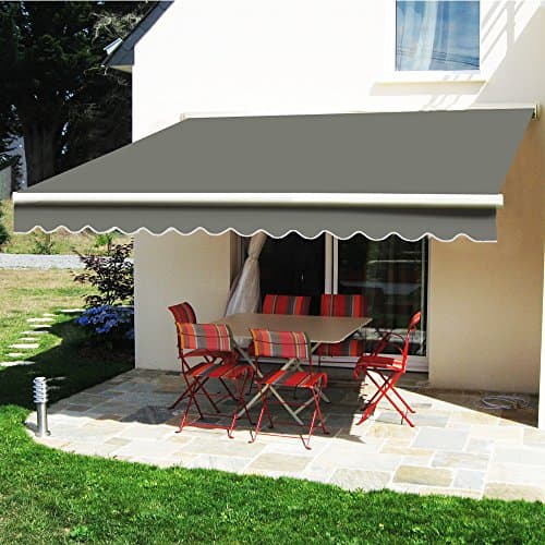 Image of Green Bay Manual Awning Canopy | Grey 3x2.5M Retractable Outdoor Patio Garden Sun Shade Shelter Complete with Fittings and Winder Handle