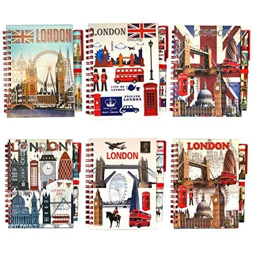 Image of 6 London Souvenirs Notebook Notepad Pen Union Jack British Gift Famous London Landmark
