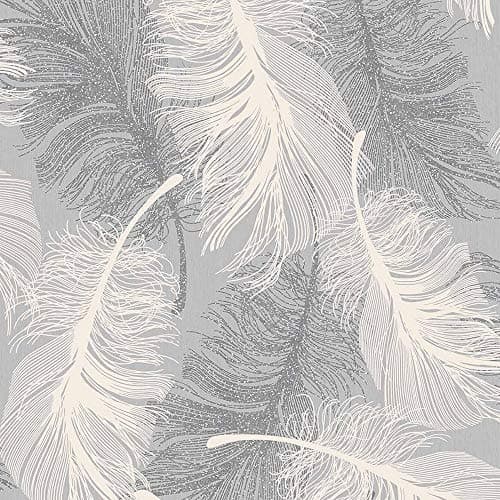 Image of Coloroll Feather Blown Vinyl Wallpaper in Grey & White M0923 Full Roll