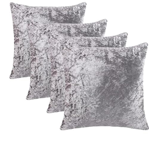 Image of RKAAS HOME Super Soft Decorative Luxurious Crushed Ice Velvet Square Cushion Cover for Living Room Sofa Couch Bed 45cm x 45cm 18x18 Inches (Pack of 4 - Silver Grey)