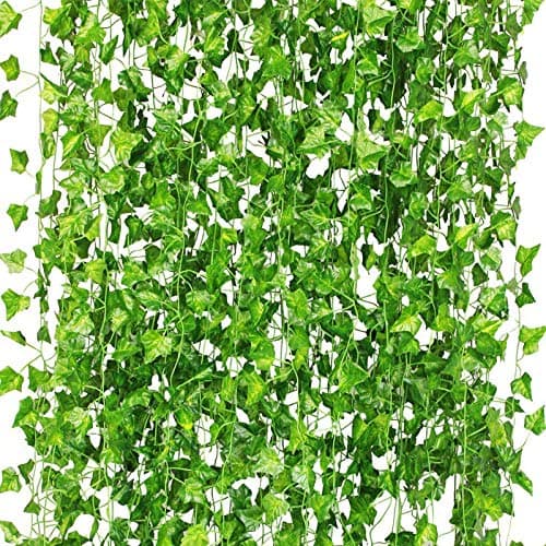 Image of CQURE Artificial Ivy Garland,Fake Vines for Room Decor Fake Ivy UV Resistant Green Leaves Fake Plants Hanging Vines for Wedding Party Garden Wall Bedroom Decor 5 Pcs