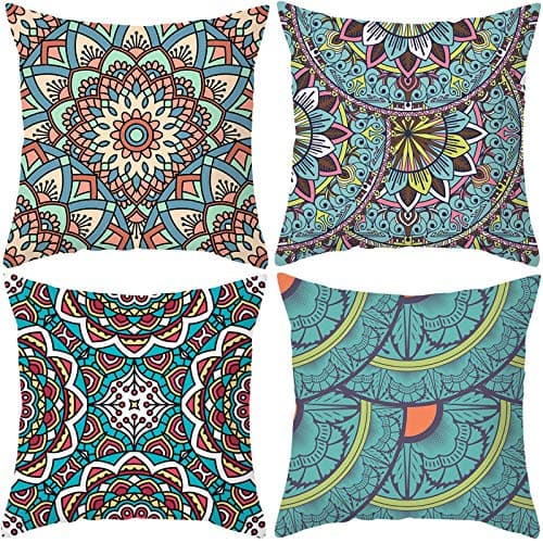 Image of Lieson Pillows Case 4 Pack, Cushion Covers 16x16 Inch 40x40CM Mandala Pattern Throw Pillow Covers For Kids Multicolor, Polyester