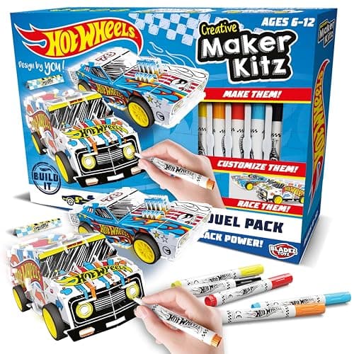 Image of BLADEZ Hot Wheels Custom Racers, DIY Twin Pack, Make Your Own/Build Your Own, Pull Back Vehicles for kids, Customisable with pens and stickers, Creative Maker Kitz by Bladez Toyz
