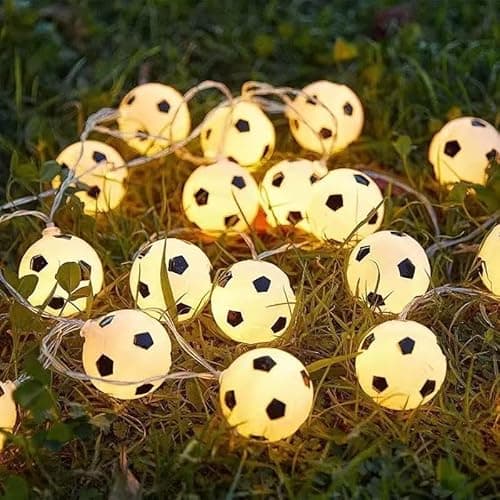 Image of Satiskid Warm White Football String Lights, 3M 20LED Battery Powered Fairy Lights with 2 Modes, Football Theme Decor for World Cup, Bar, Bedroom, Party & Garden, Indoor Decorative String Lights