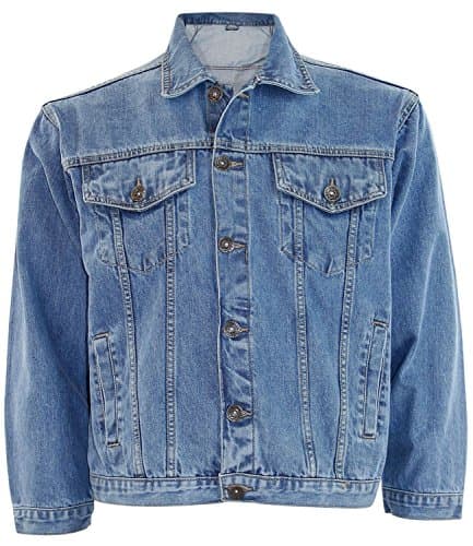 Image of True Face Mens Denim Jacket Long Sleeve Casual Wear Loose Fit Outerwear Lightweight Outdoor Top Stone Wash Blue Large
