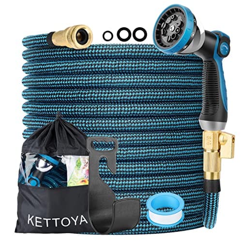 Image of KETTOYA 100FT Expandable Garden Hose, Flexible Water Hose with 10-Pattern Spray Nozzle, Leak-Proof Retractable Heavy Duty Hose Pipe, 4-Layer Latex Core, Durable 3750D, Male Valve Connector, Kink-Free