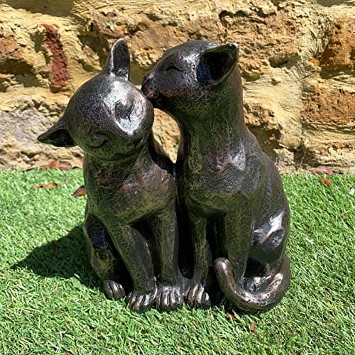 Image of Darthome Black Resin Preening Kitten Cats Couple Outdoor Garden Statue Sculpture Ornament