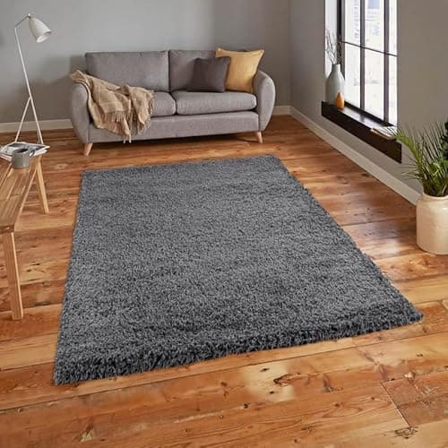 Image of Everest 5cm shaggy Rugs for living room thick pile modern rugs for bedroom, kitchen, hallway, runner, kids' room, small to Large fluffy carpet, dark grey 120x170cm