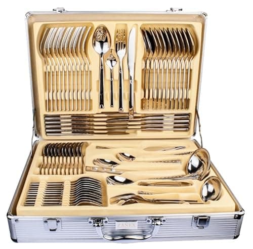 Image of Luxury Silver Heavy Quality 72 Piece Table Cutlery Set Stainless Steel Canteen Gift Set 18/10