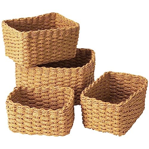 Image of Storage Baskets, Revivoer Set of 4 Wicker Basket for Shelves Closet Organizer, Wicker Hamper Empty for Gifts Toys Books