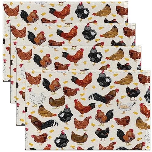 Image of Kids Chicken Placemats Set of 4 Farm Animal Table Mats Placemat Farm Nursery Decor Placemats for Dining Table Indoor Outdoor Kitchen Funny Country Theme Cute 45X30cm