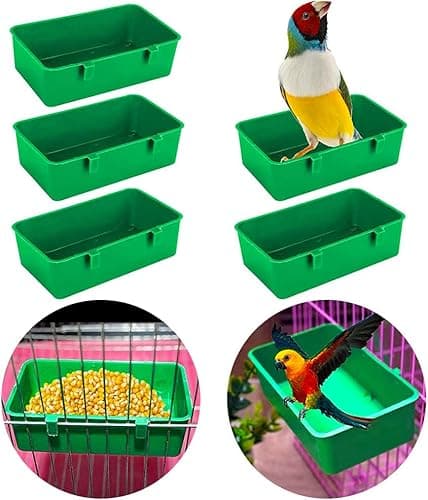 Image of Upgraded 5Pack Birds Cage Cup Food Feeder Holder Tray Bird BathTub Bowl Basin Hanging Birdbath Toy Water Shower Box for Pet Parrot Parakeet Cockatiel Budgie Cage Accessories