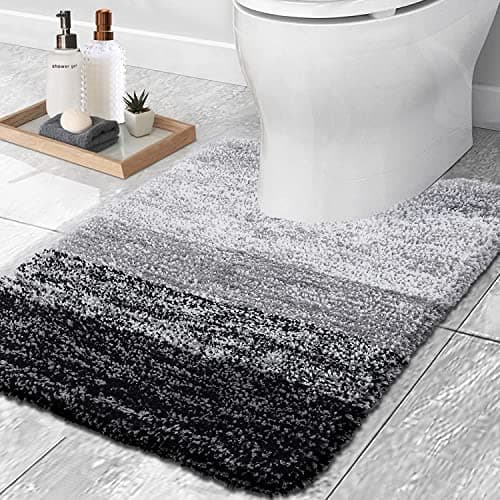 Image of smiry Microfiber U-Shape Toilet Mat, Non-Slip Shaggy Soft Pedestal Mat for Bathroom, Water Absorbent bath mat, 50 x 60 cm, Black