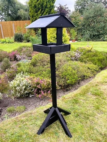 Image of Wooden Garden Black Wild Bird Table Slate Roof Feeder Station House