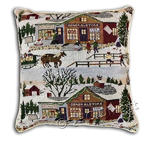 Image of QPC Direct Christmas Tapestry Style Festive Xmas Cushion Cover, 43 x 43cm (17" x 17"), Winter Scene
