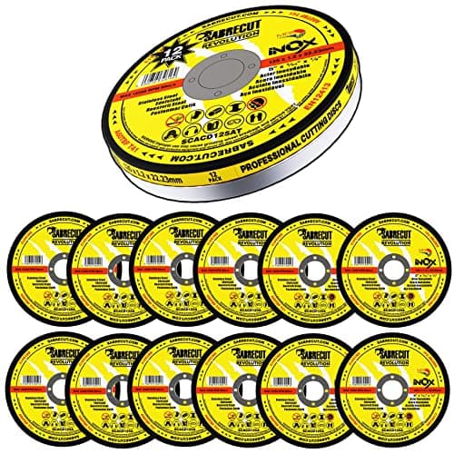 Image of 12 x SabreCut SCACD125AT 125mm (5") x 22.23mm Bore Abrasive Stainless Steel INOX Cutting Angle Grinder Circular Saw Discs Box Set Compatible with Bosch Dewalt Makita Milwaukee and Many Others
