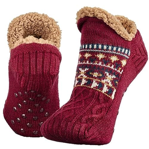 Image of Mulor Slipper Socks for Men & Women Fluffy Slipper Socks with Grippers Non Slip Fleece Lining Heat Holding