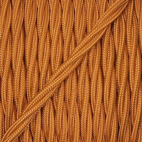Image of ElekTek Antique Gold Vintage Twisted Braided Fabric Covered Lighting Flex Cable, Sold Per 1 Meter, 3-Core 6 Amp (0.75mm), EU Manufactured