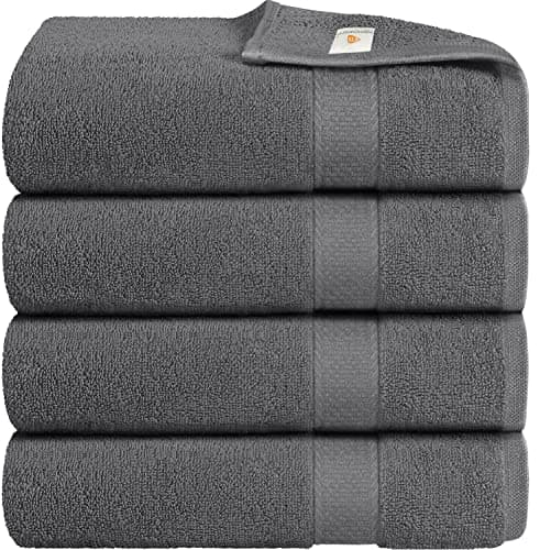 Image of X11 Homeware Bath Towels Pack of 4 Egyptian Cotton Towel Set Highly Absorbent Soft Bathroom Towels Set of 4 Ring Spun Cotton Quick Dry Large Towels (Grey)