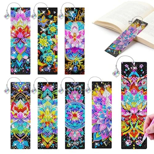 Image of 8PCS Diamond Art Bookmarks, 5D DIY Diamond Art Kits with Crystal Pendant for Kids Age 6-12 Diamond Painting Bookmarks, Girl Birthday Presents Personalised Toys Gifts for Girls Women 5 6 7 8 9 10 Years
