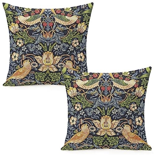 Image of Set Of 2 William Strawberry Thief Original Morris Throw Pillow Covers 18x18 Inch Aesthetic Pillow For Bedroom Velvet Decorative Pillowcase Home Decor Living Room Cushion Case For Bed Sofa Couch