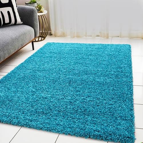 Image of BPIL Living Room Rugs – 5cm Extra Thick Shaggy Rug – Soft Plain Area Rug, Luxurious Modern Carpet for Hall, Bedroom, Kitchen (Teal Blue, 60x110cm)