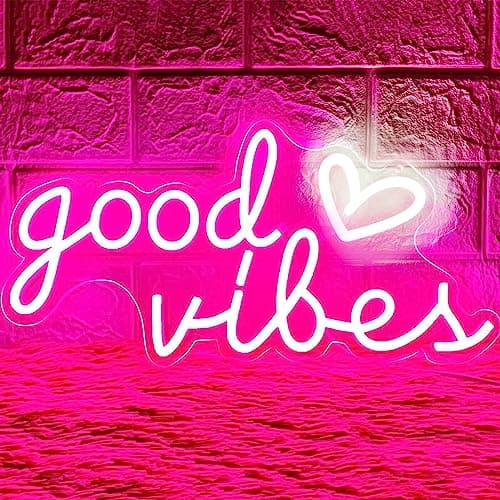 Image of HOHOSIGN Good Vibes Neon Sign Neon Light Sign Pink neon Signs Neon Wall Light Neon Lights for Bedroom Good Vibes Neon Lights LED Sign Personalised Neon Light Signs for Girls Bedroom Wall Game Room Bar