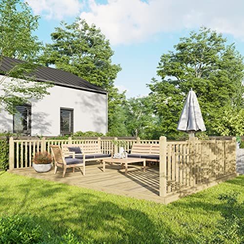 Image of Powersheds High Grade Premium Wooden Decking Kit made from Timber Wood with Hand Rails on Three Sides, Easy Installation, Weather Resistance and Anti-Rot Protection