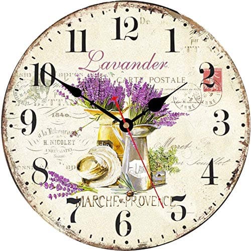 Image of TAHEAT Romantic Lavander Wall Clock, French Purple Love Floral Clocks, Accurate Decorative Easy to Read Wall Clock for Living Room/Bedroom/Bathroom/Kitchen, 14 Inch
