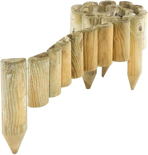 Image of Spiked Border Roll 95cm Natural Finish Decorative Wooden Garden Edging Easy Fix Lawn Edging Log Roll Border Edging Pressure-Treated Timber Garden Bed Edging Weather-Resistant No Fixing Pegs Needed