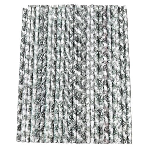 Image of YAOSHENG [100 Count] Paper Drinking Straws 100% Biodegradable Multi-Pattern Party Straws for Birthday, Wedding, Bridal (Green Leaf)