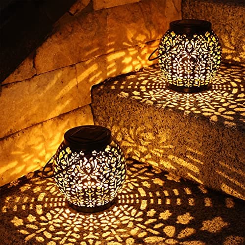 Image of BrizLabs Solar Lanterns Outdoor Garden, 2 Pack Hanging Solar Lights Outside LED Lantern Waterproof Garden Ornaments Lamp for Patio Balcony Lawn Yard Pathway Table Decor, Gifts for Women Mum Grandma