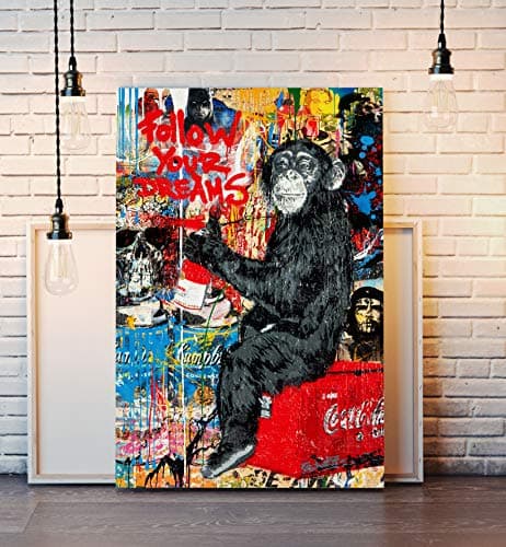 Image of CanvasArtShop BANKSY GRAFFITI FOLLOW YOUR DREAMS CANVAS WALL ART PRINT ARTWORK BRAINWASH (36in x 24in / 91cm x 60cm)