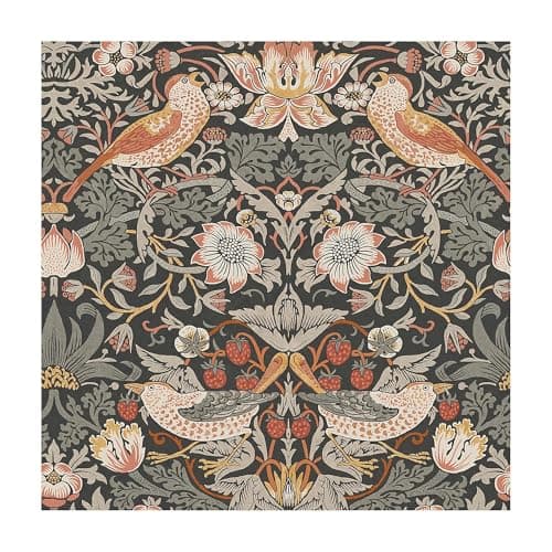 Image of William Morris at Home Strawberry Thief Charcoal Wallpaper | Paste the Wall | Grey Bird | Eco-Friendly