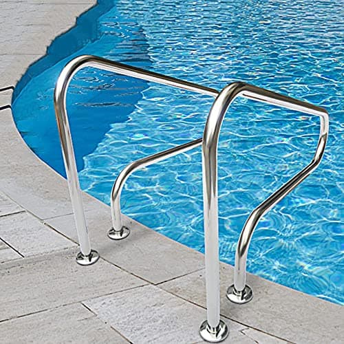 Image of LYMGRZ Pool Handrail,Swimming 304 Stainless Steel 250LBS Load Capacity Silver Rustproof Humanized Swimming with Blue Grip Cover