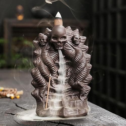 Image of SKILBEAIA Skull Incense Burner, Ceramic Holder Incense Cones & Sticks LED Home Decor Gifts with 10 Free Cones