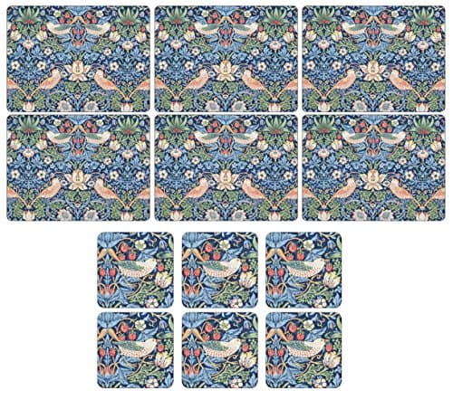 Image of Pimpernel - Wm Morris Strawberry Thief Blue, 6 Placemats + 6 Coasters