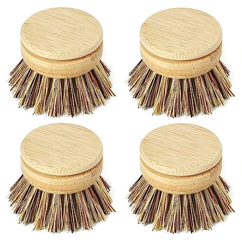 Image of JUNGLE CULTURE Firm Bristle Replacement Brush Heads for Eco Dish Brushes • Wooden Kitchen Washing Up Brush Heads Pack of 4 • Interchangeable Bristle Refills • Dish Scrubbers • Zero Waste Cleaning
