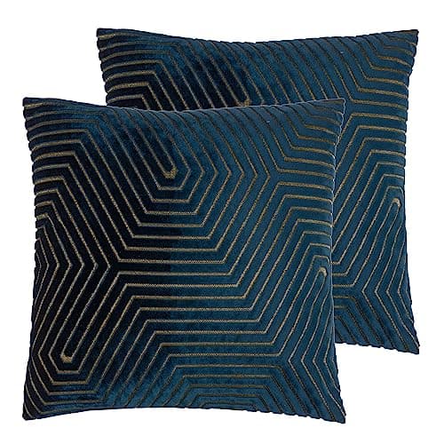 Image of Paoletti Evoke Cut Velvet Polyester Filled Cushion - Twin Pack,Navy,45 x 45cm