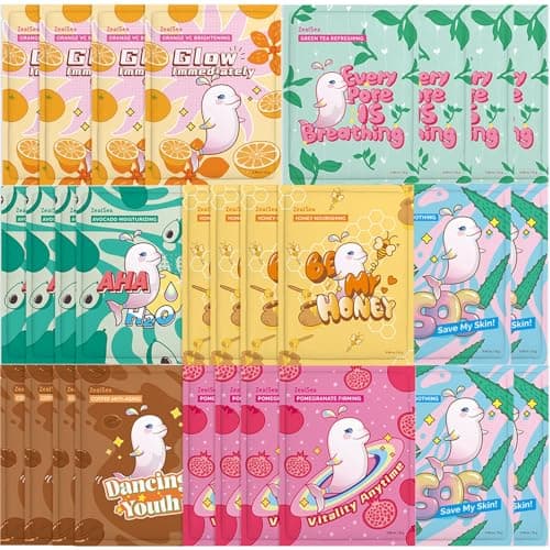 Image of ZealSea Sheet Mask Face Mask Skin Care (Pack of 28) Beauty Facial Mask Kids Spa Face Mask Birthday Party Gifts Women, kids Girls Skincare - Hydrate, Brighten, Moisturize,Soothe for All Skin Types