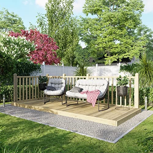 Image of Powersheds High Grade Premium Wooden Decking Kit made from Timber Wood with Hand Rails on Two Sides, Easy Installation, Weather Resistance and Anti-Rot Protection