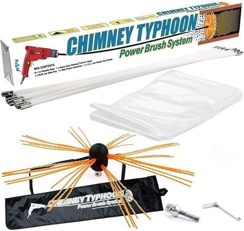 Image of Chimney Typhoon Power Sweeping Set Flexible Nylon Rods & Brush Head Rotary Drill Drive Chimney Kit Flue Cleaner Removes Soot 8 Metre Set – 26 Feet